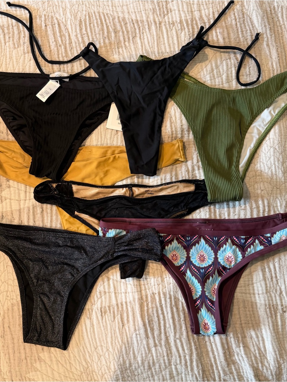 Women’s 7 Swim Bikini Bottoms Pack - Black, Olive Green, Mustard, Burgundy